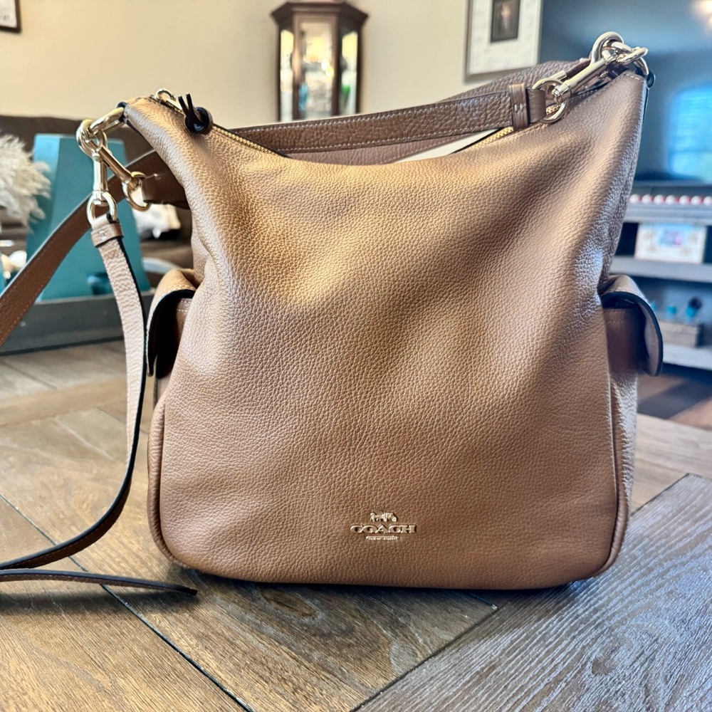 Coach Pebbled Leather Shoulder Bag in Tan Brown